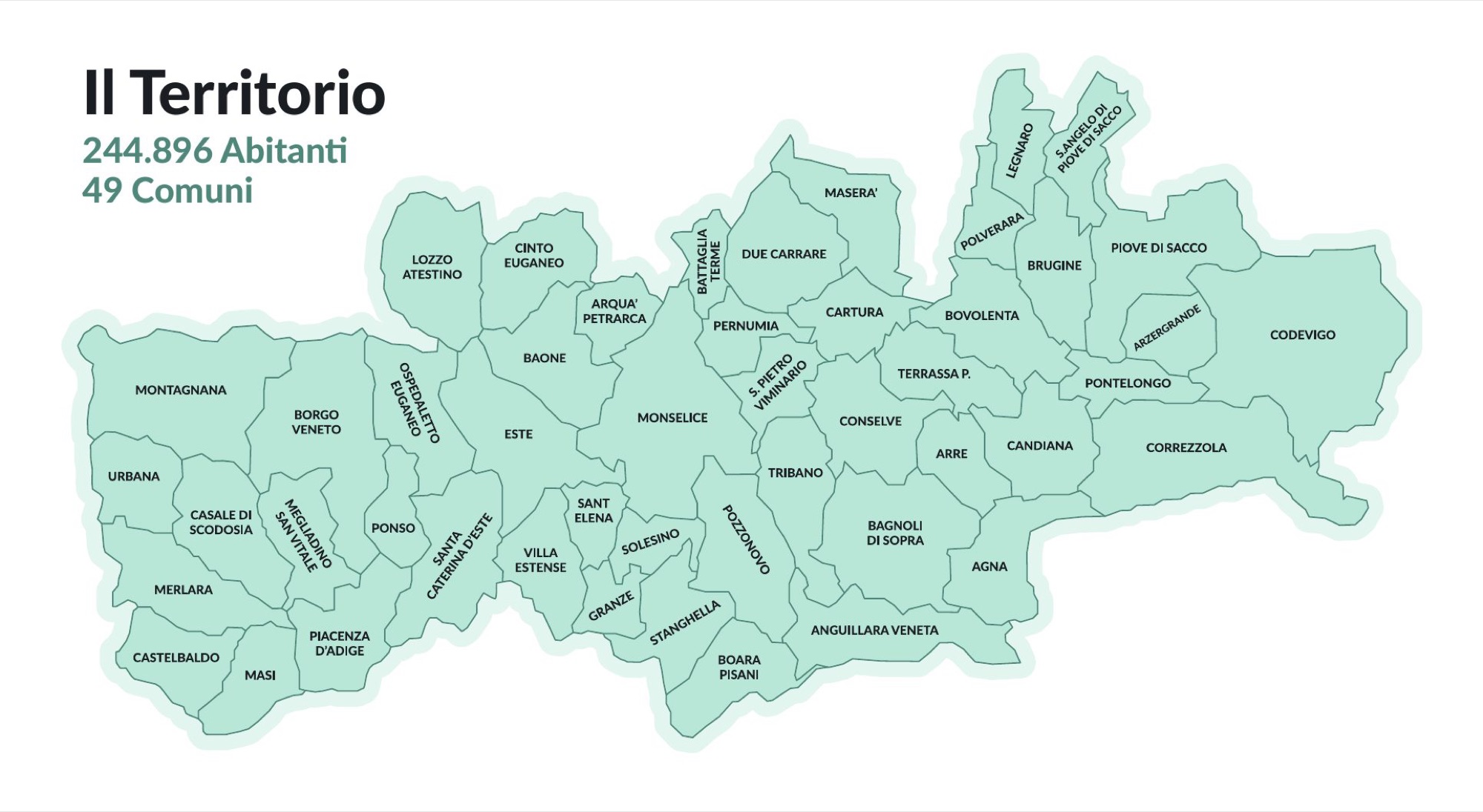 Mappa illustrata del territorio servito da S.E.S.A. nella Bassa Padovana
