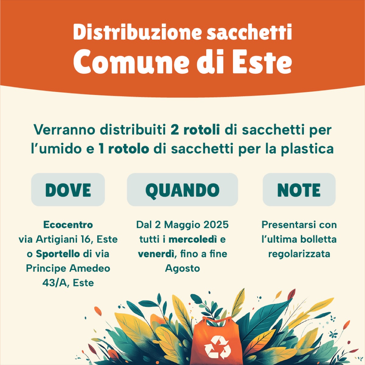 Post per la distribuzione dei sacchetti nel comune di Este