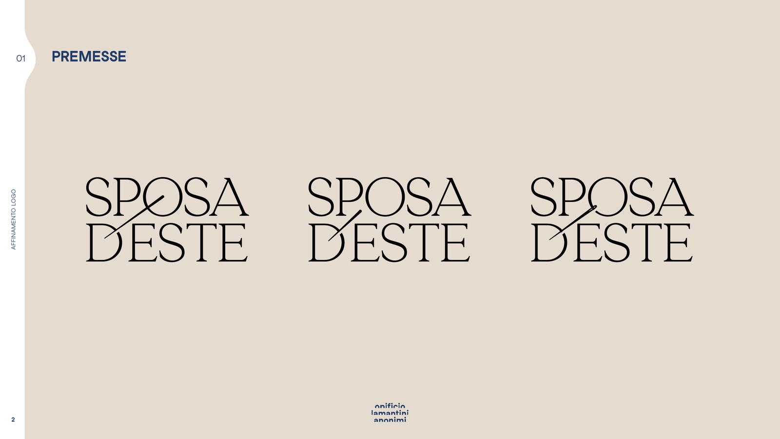 Slide di premessa dell’affinamento con tre logotipi a confronto