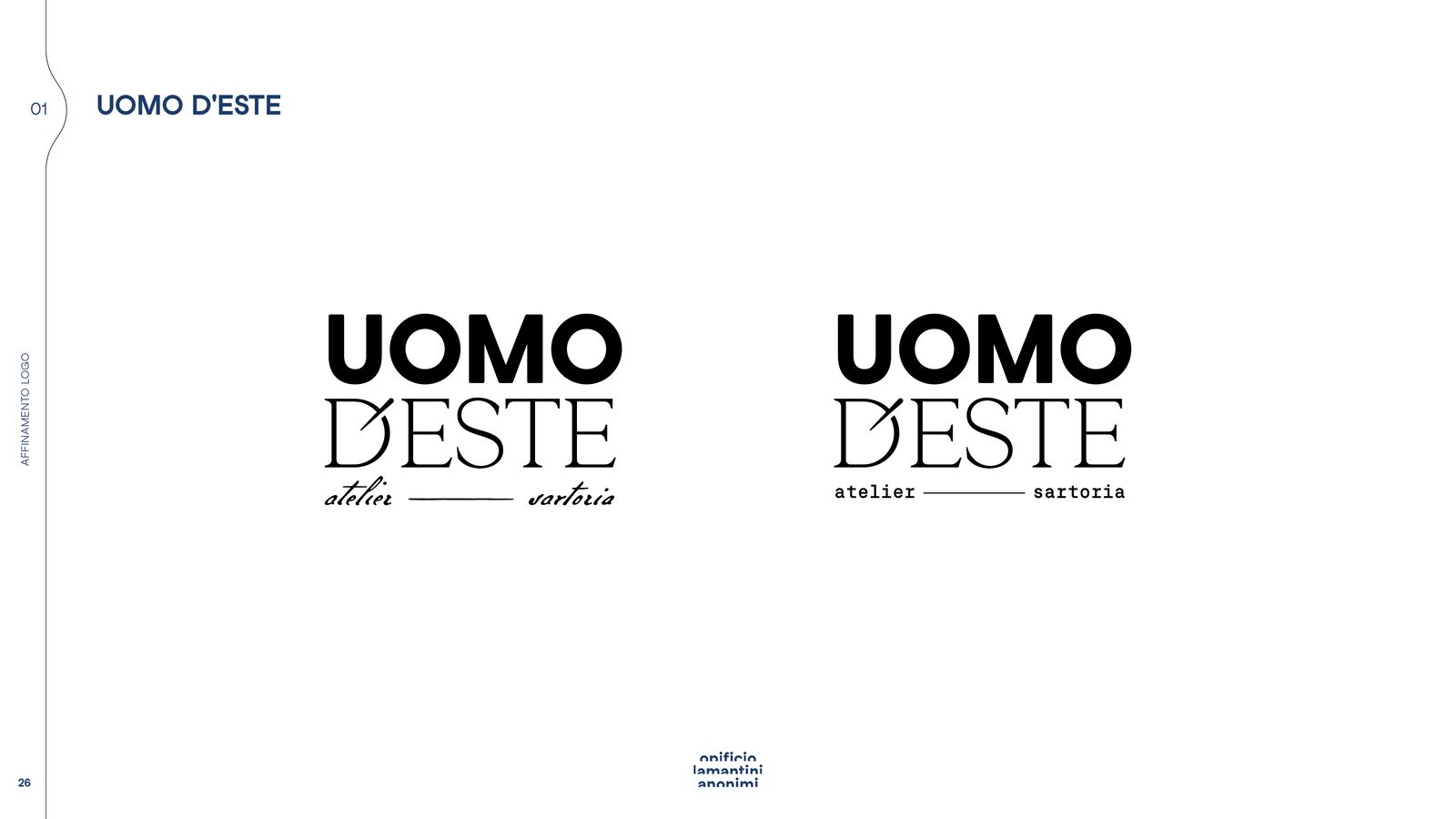 Slide con il logotipo Uomo d’Este e le diciture atelier e sartoria