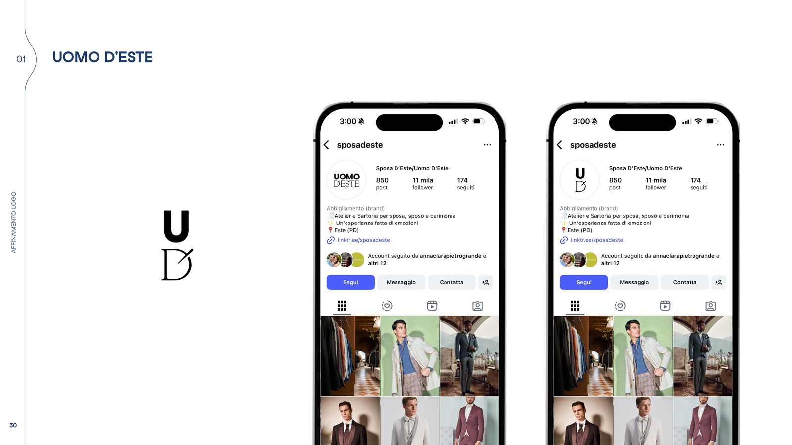 Slide con il profilo social di Uomo d’Este su due telefoni