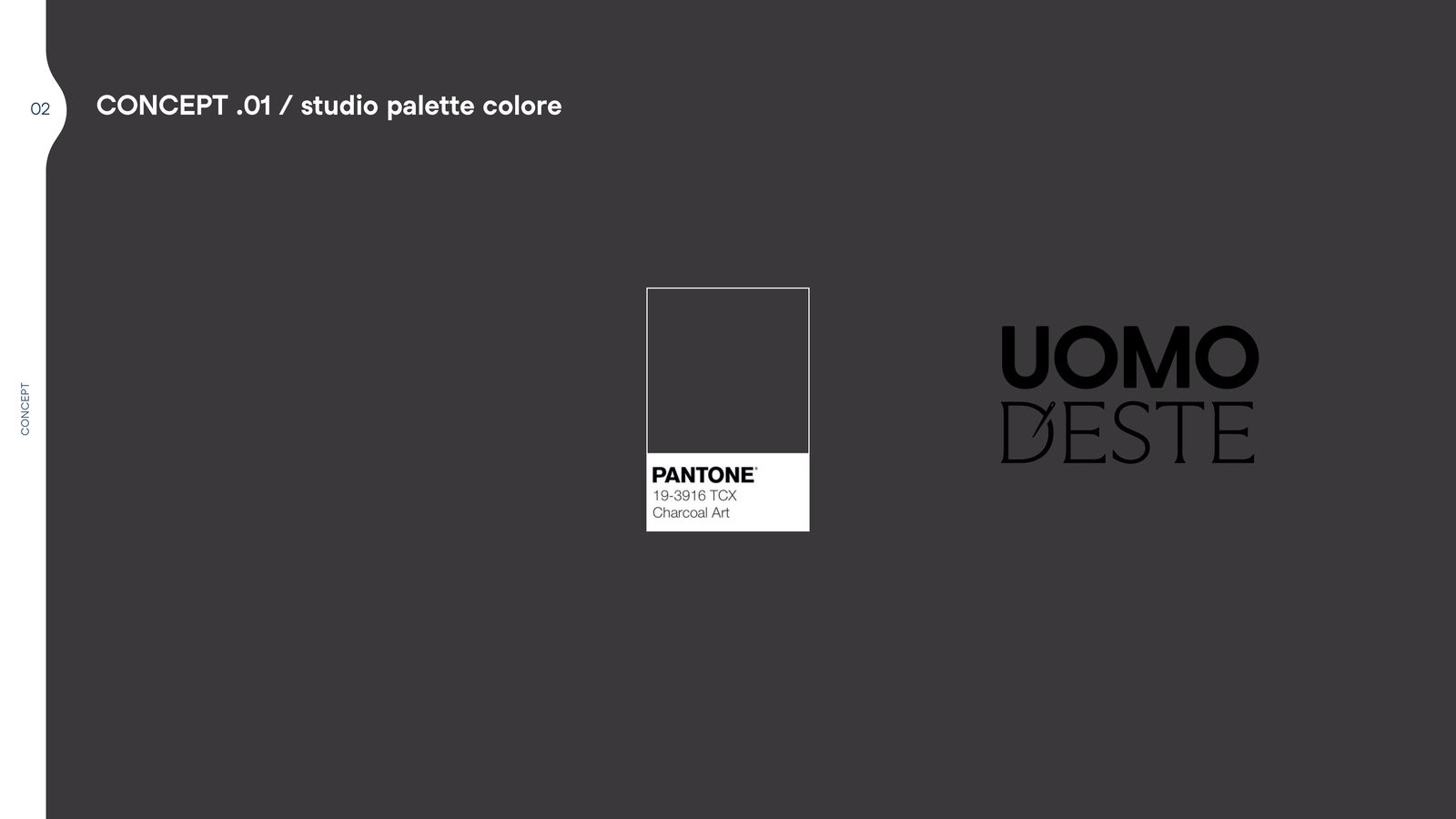 Slide dello studio della palette: il marchio Uomo d’Este su fondo scuro