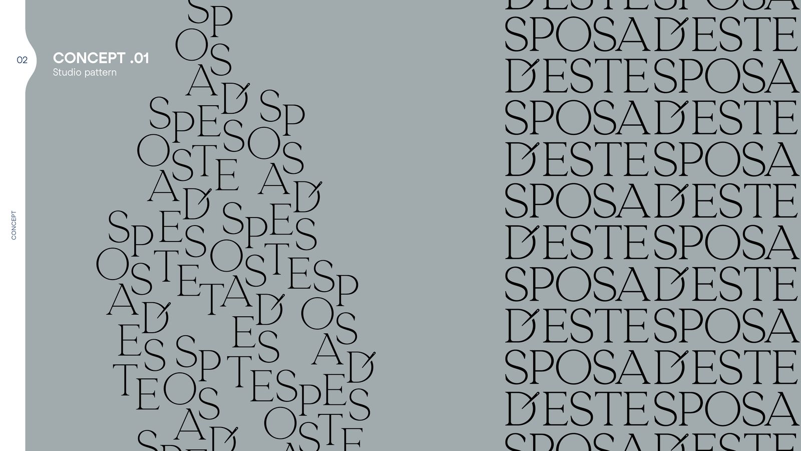 Slide con il logotipo usato come trama tipografica