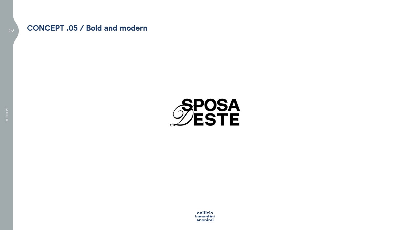 Slide del concept 05 con il logotipo compatto e marcato