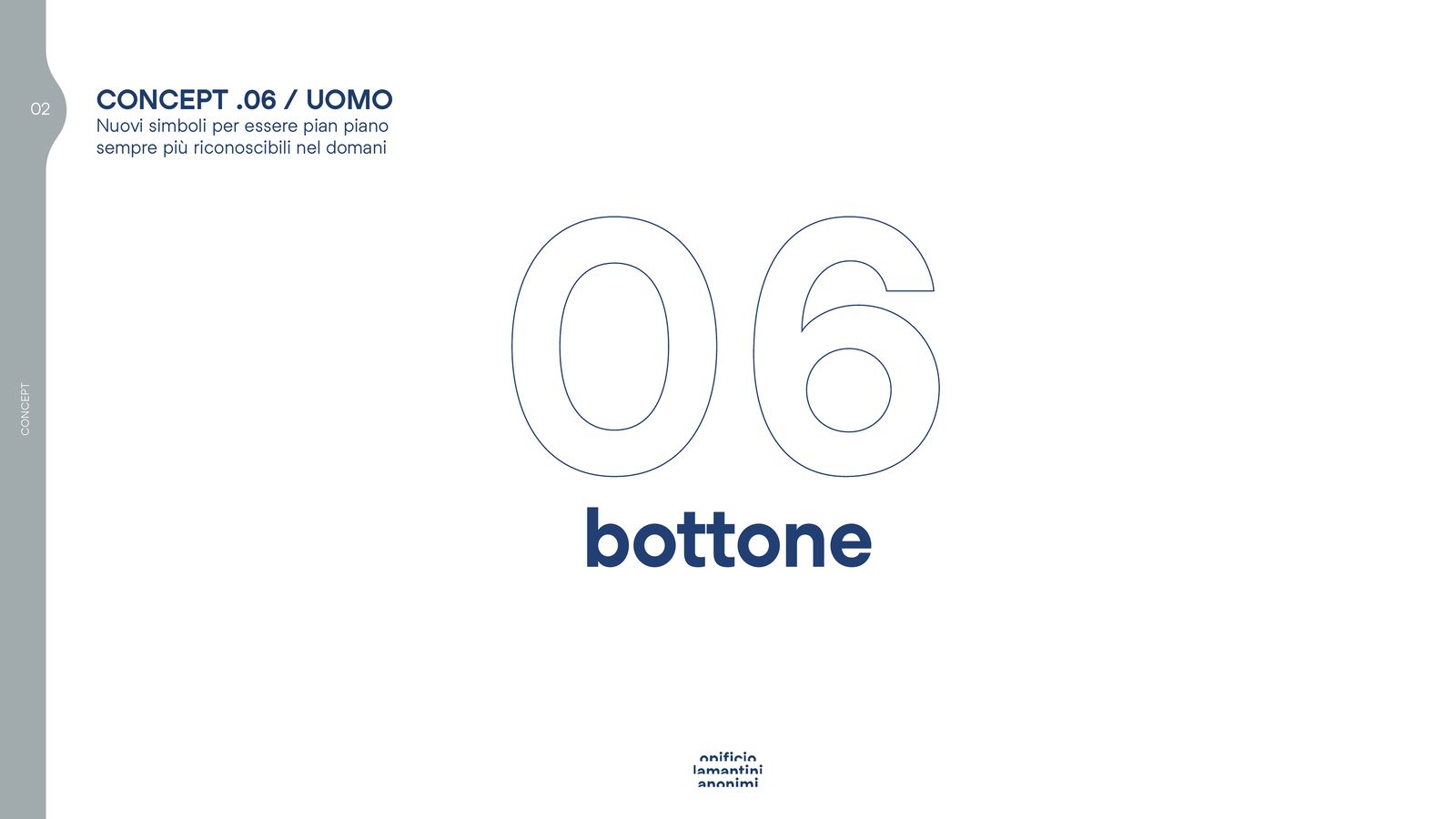 Slide di apertura del concept 06 per l’uomo: il bottone