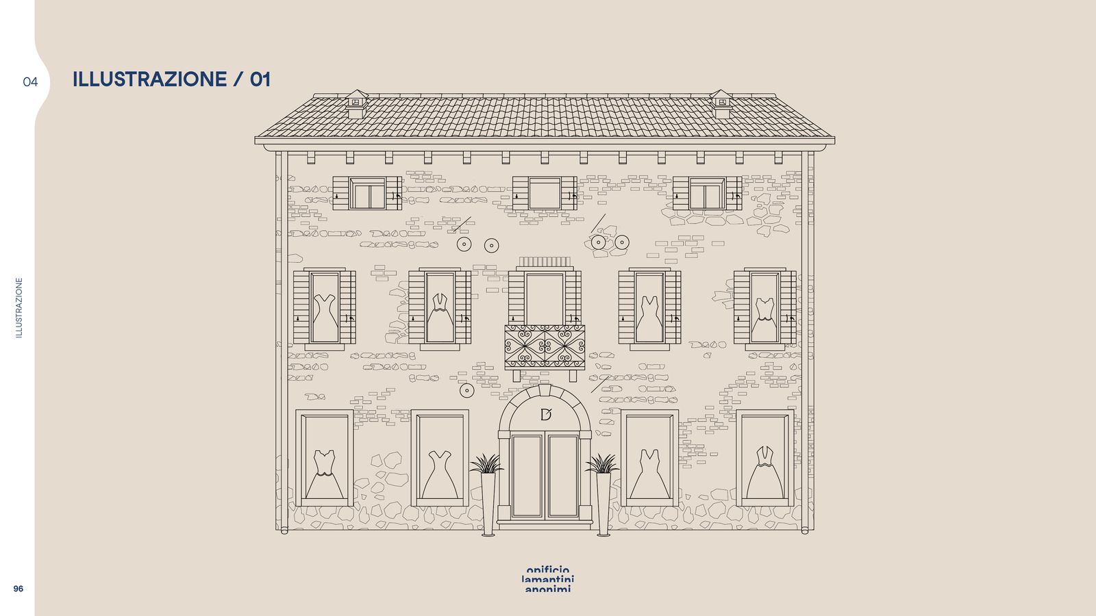 Illustrazione a linea della facciata dell’atelier Sposa d’Este a Este
