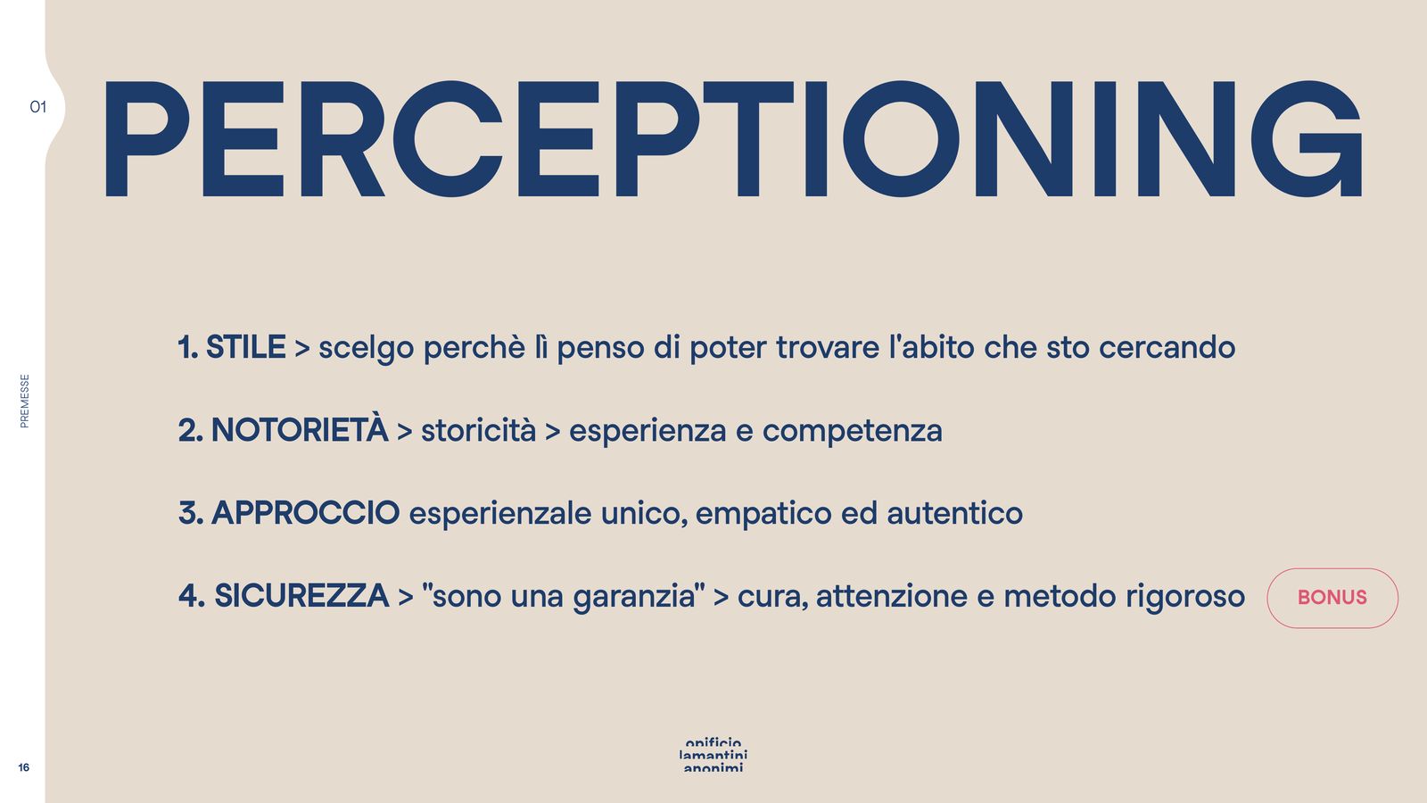 Slide del perceptioning con i quattro capisaldi della percezione