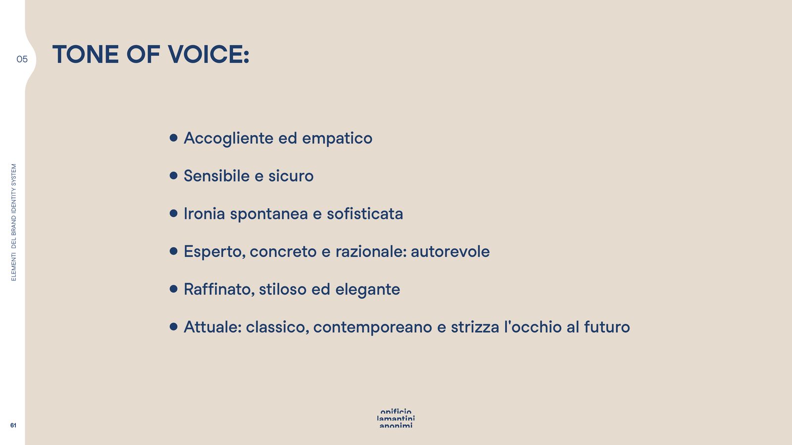 Slide con il tono di voce dell’atelier, in sei punti