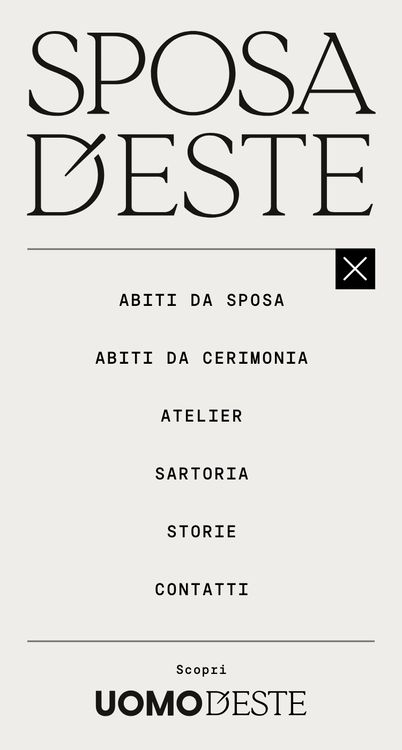 Menu mobile del sito, con il rimando al mondo Uomo d’Este