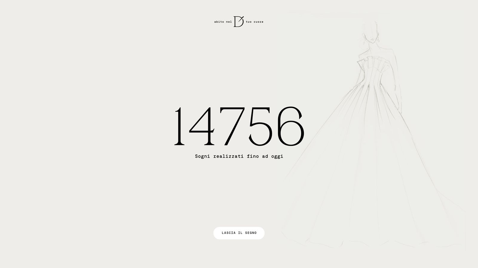 Sito sposadeste.com, una sezione con un numero in grande e l’abito disegnato