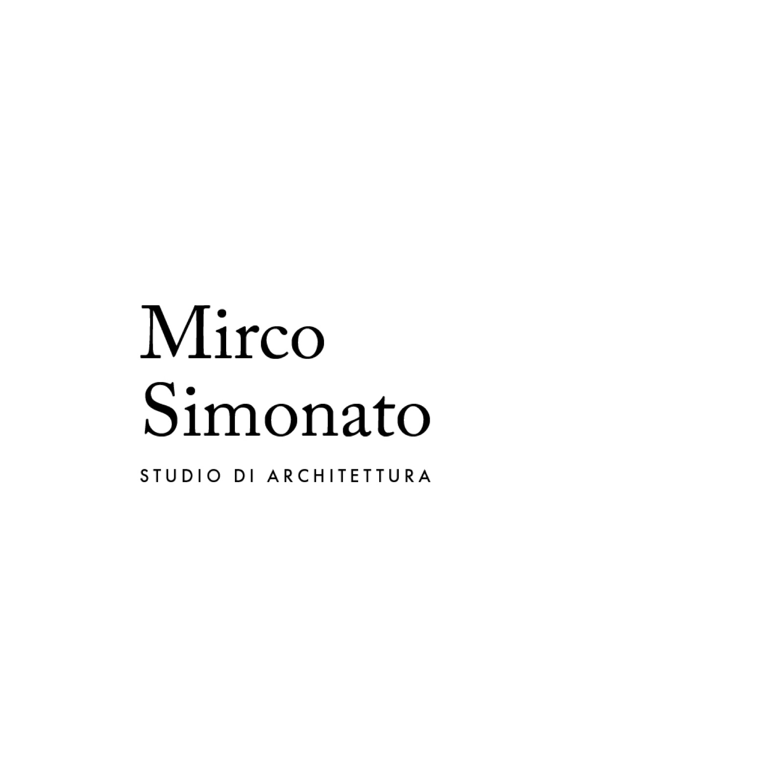 Post: il nome Mirco Simonato, studio di architettura, su fondo bianco