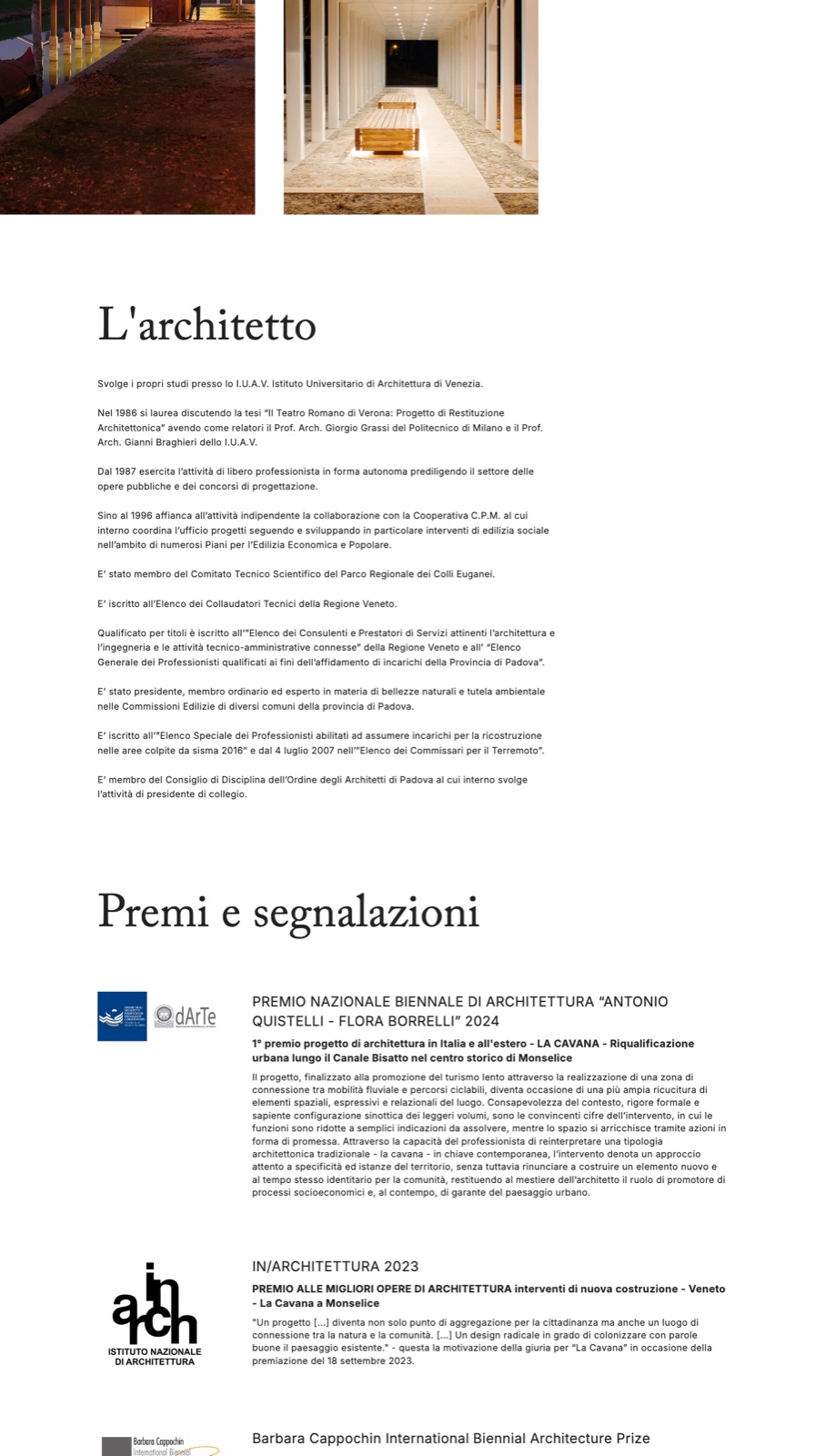 Il sito mircosimonato.it: il curriculum dell’architetto e l’inizio dei premi