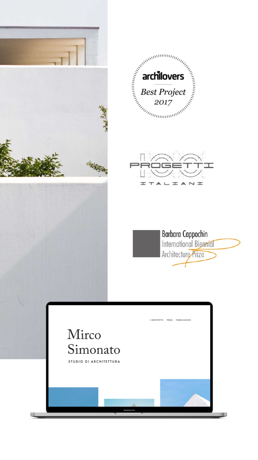 Storia Instagram: i riconoscimenti dello studio e il sito su laptop