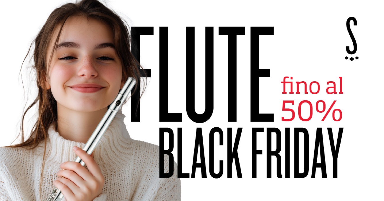 Visual Black Friday con flauto e titolo a tutta pagina, prima ipotesi
