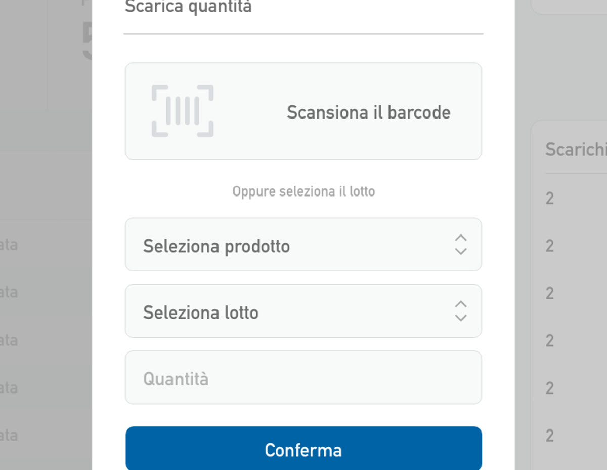 Dettaglio della finestra di scarico prodotto