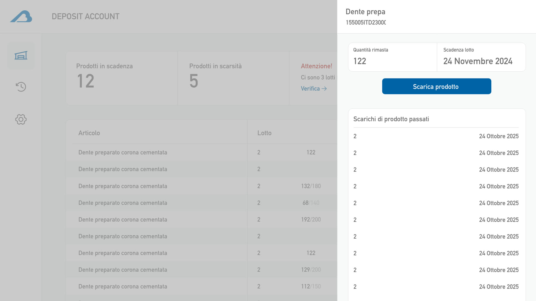 Schermata con le informazioni del lotto selezionato