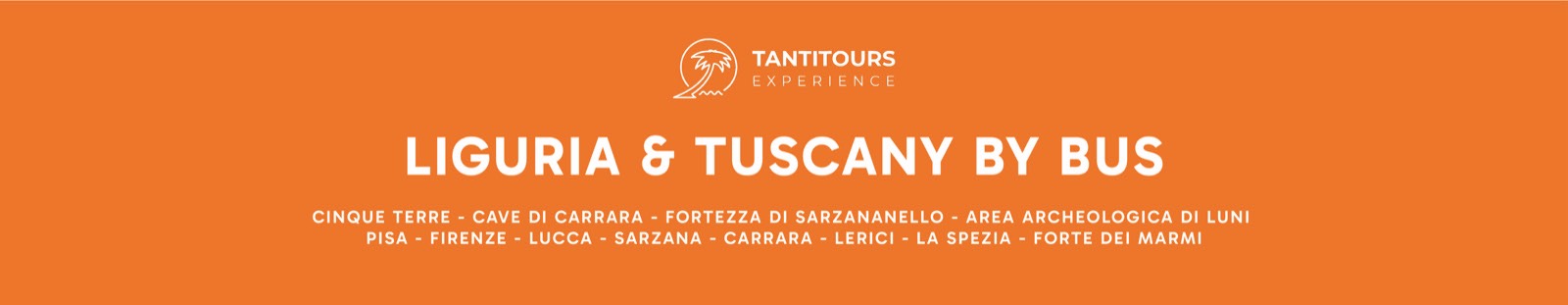 Pannello del bancone 2026 in arancio: Liguria & Tuscany by bus