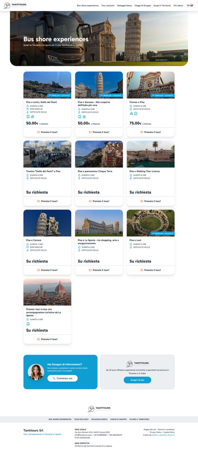 Pagina Bus shore experiences con le schede dei tour e i prezzi