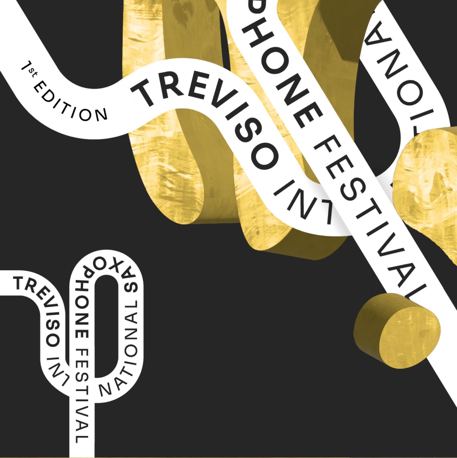 Il nastro della prima edizione: la scritta 1st edition e il nome del festival che disegnano un sassofono
