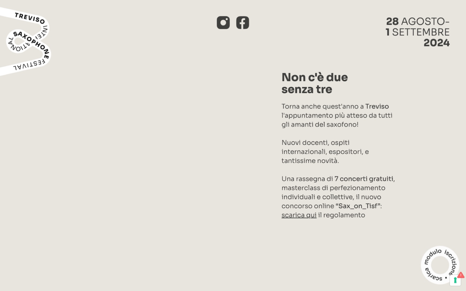 La home del sito 2024 su fondo sabbia: «Non c’è due senza tre», 28 agosto – 1 settembre 2024