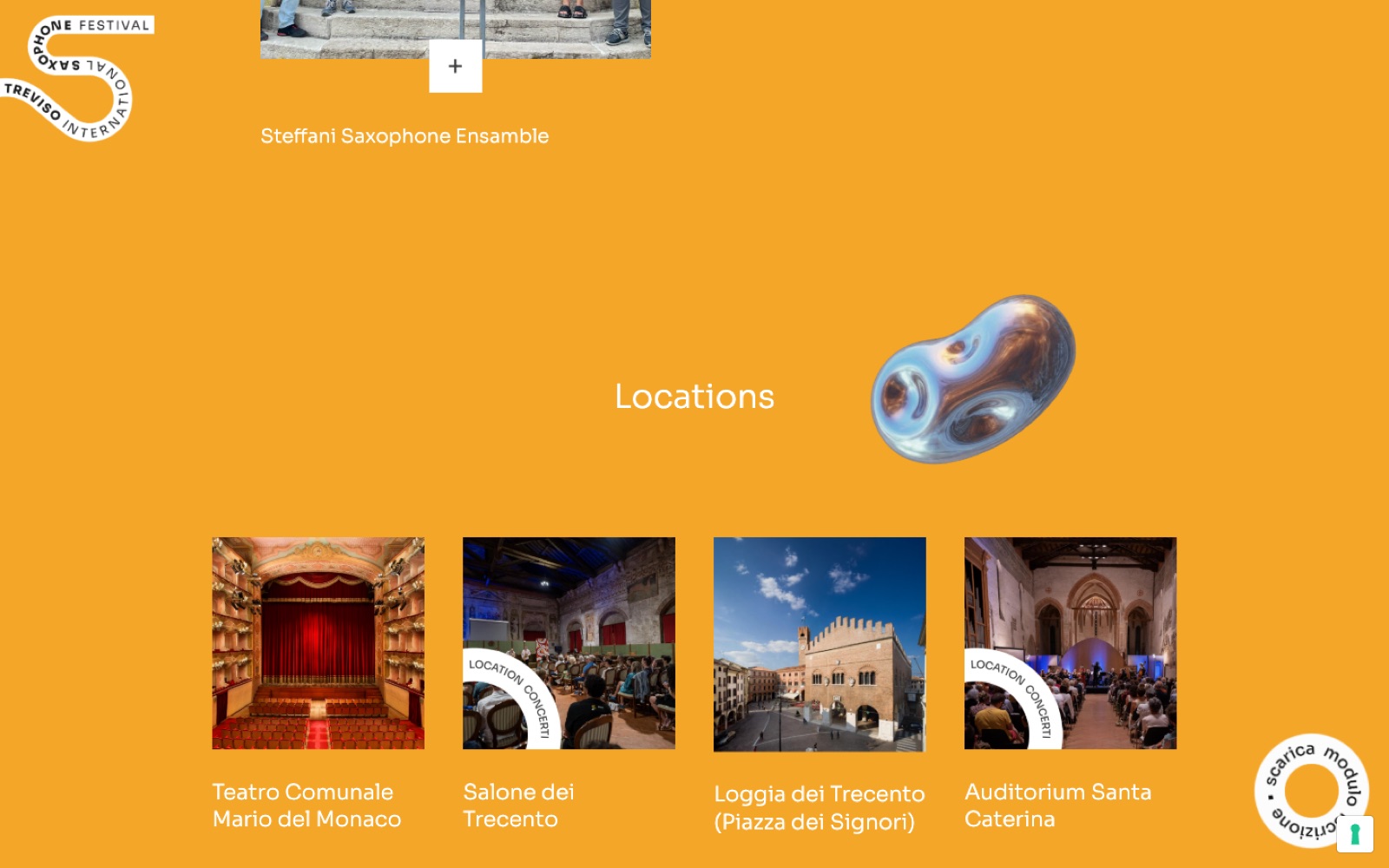Le location 2026 sul sito: Teatro Comunale Mario del Monaco, Salone dei Trecento, Loggia dei Trecento, Auditorium Santa Caterina