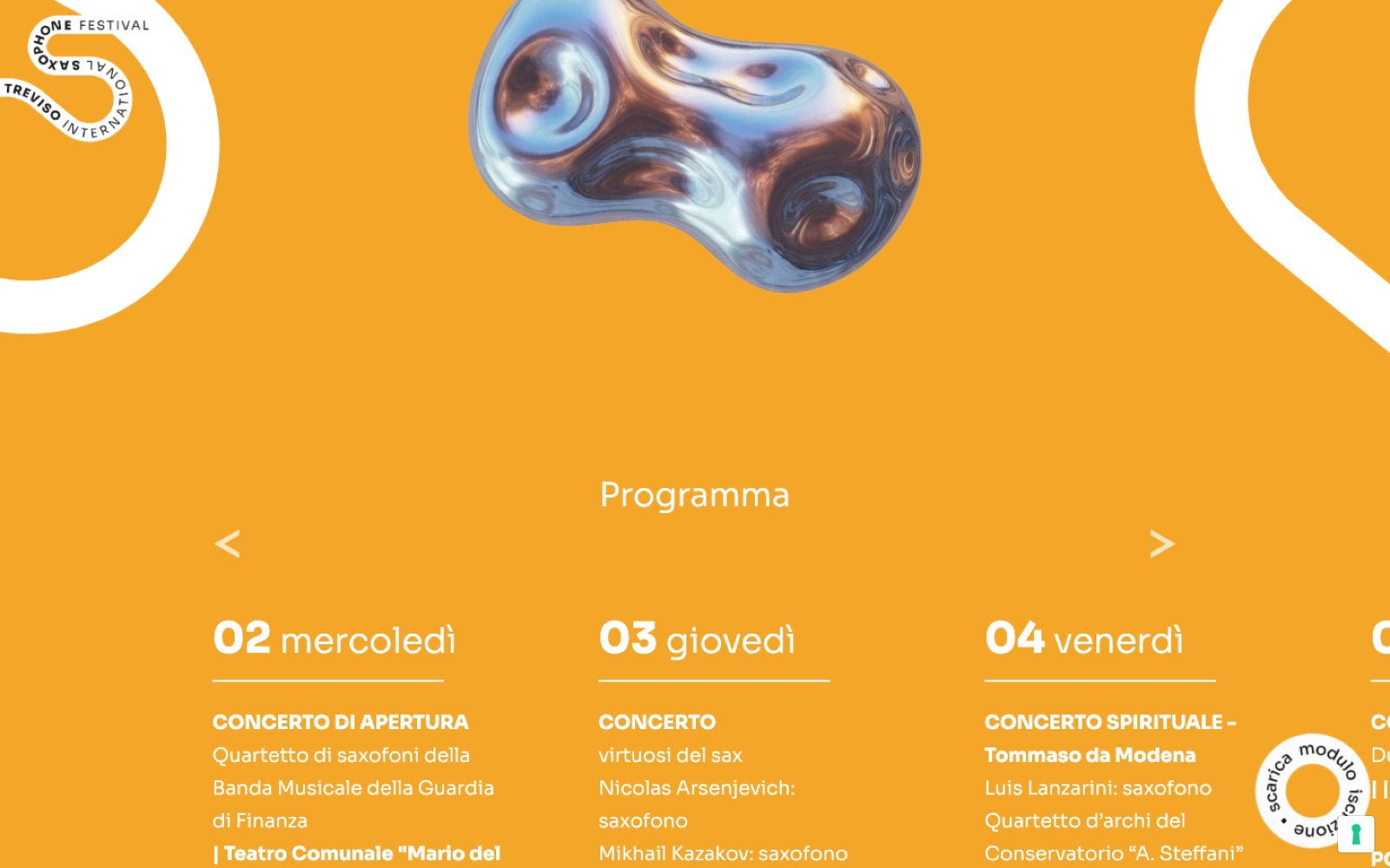 Il programma 2026 sul sito, su fondo arancio, a partire da mercoledì 2 settembre
