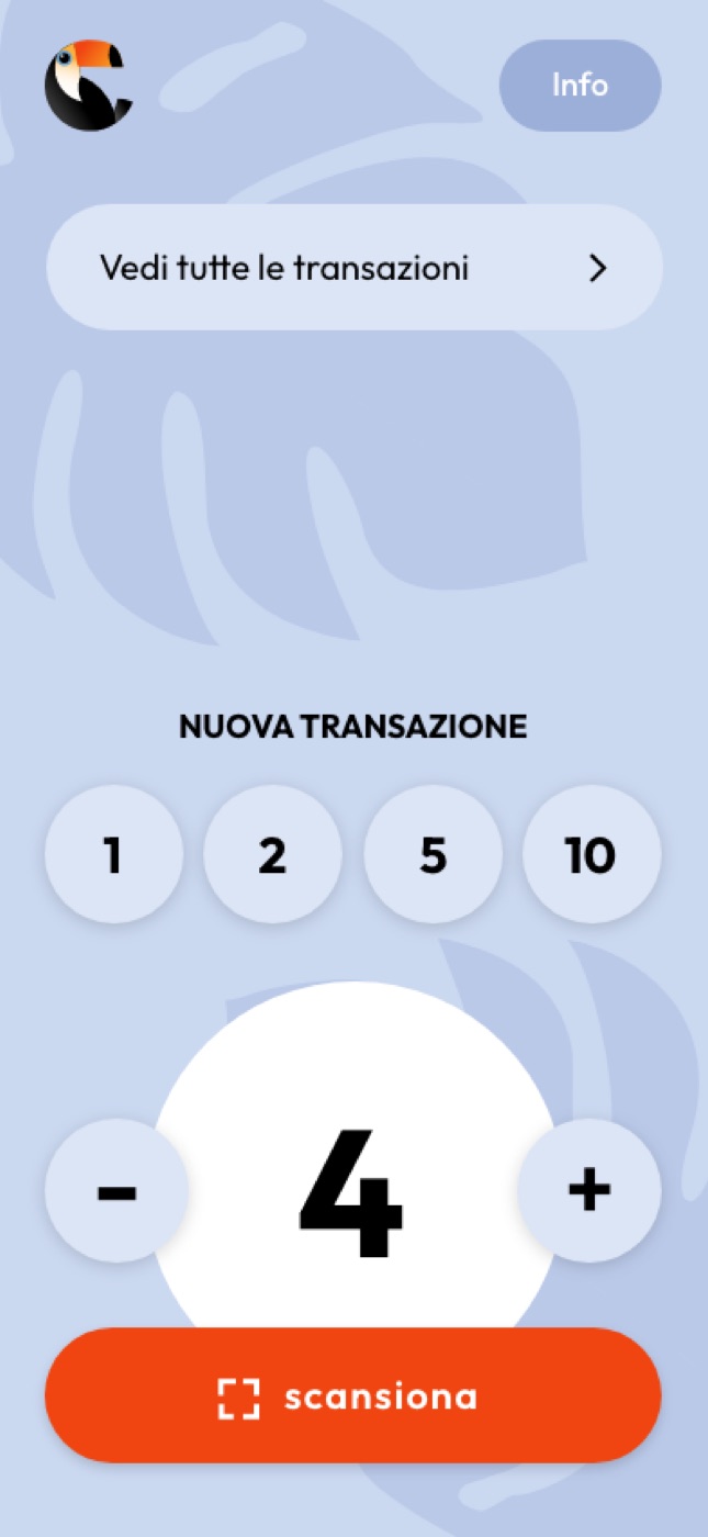Interfaccia dell’esercente: nuova transazione con importi rapidi e contatore