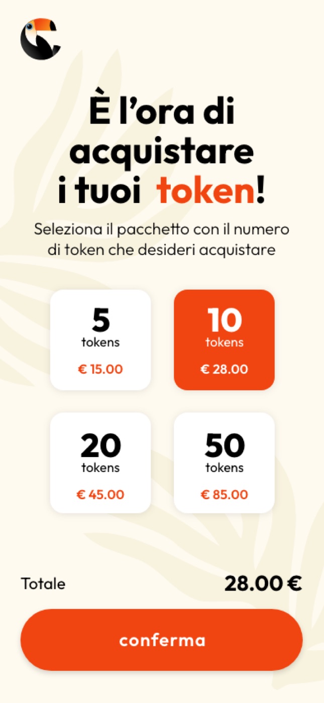 Schermata della webapp con il saldo dei token disponibili