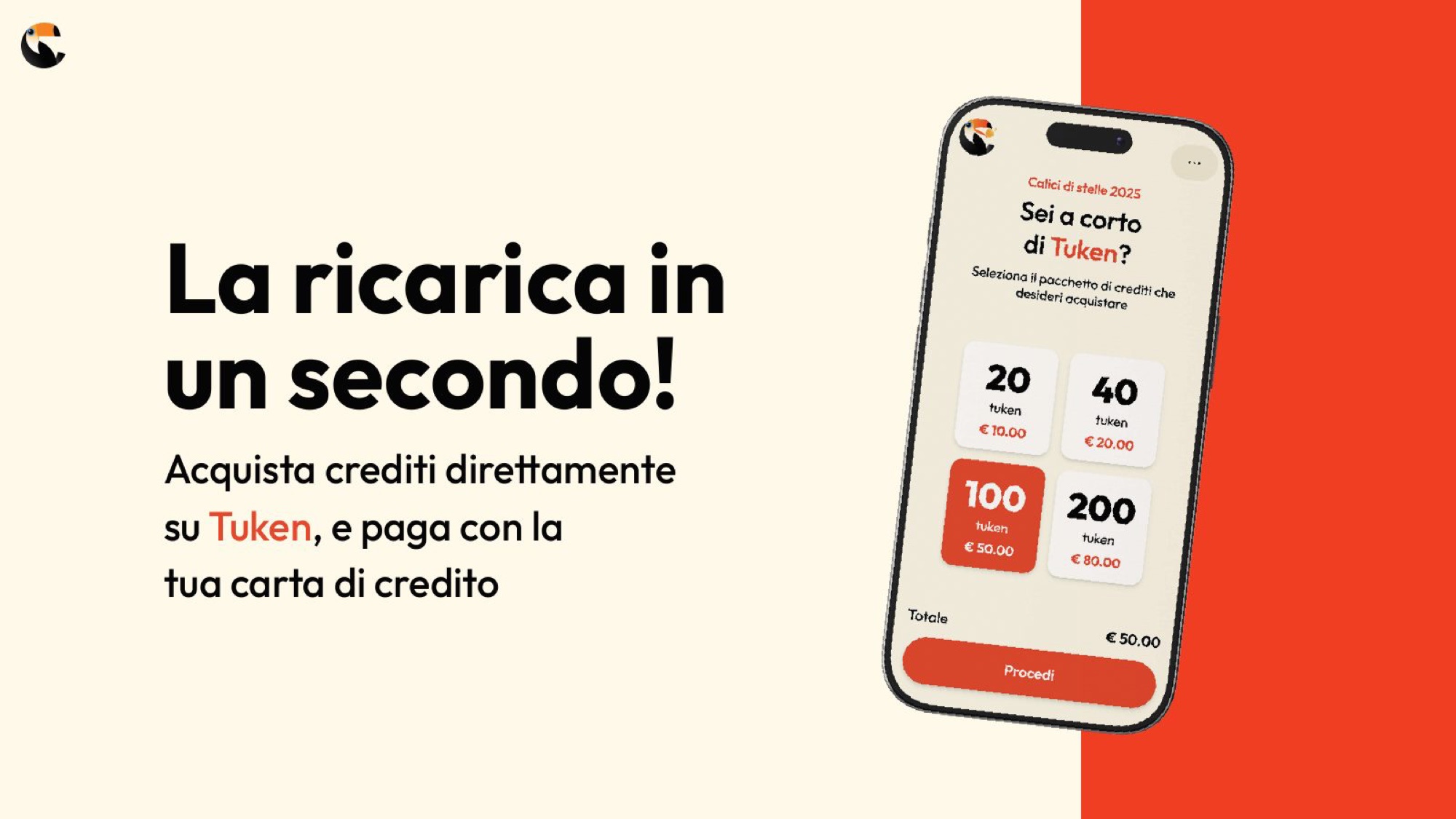 Pagina della presentazione: la ricarica dei crediti dallo smartphone
