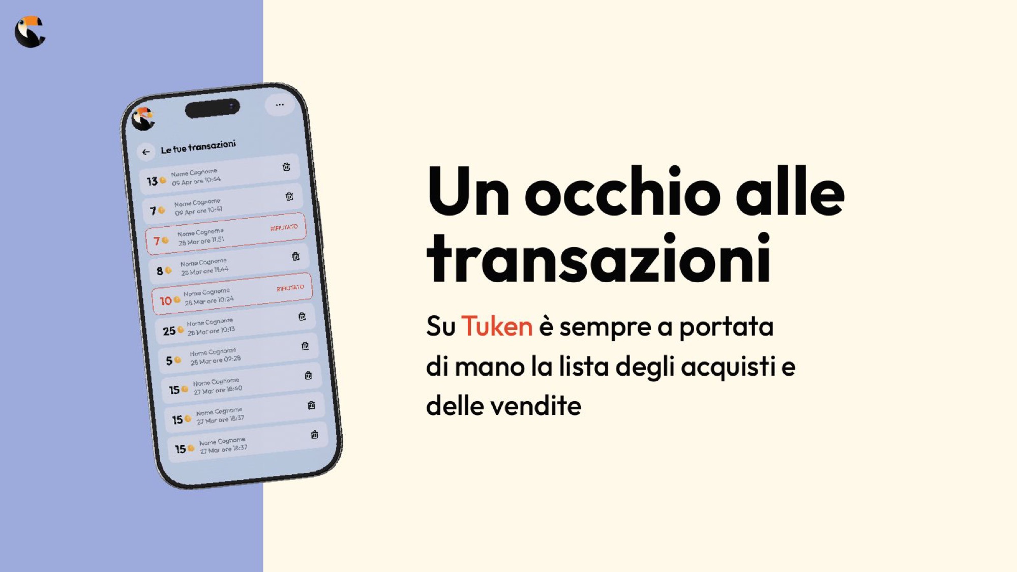 Pagina della presentazione: la lista degli acquisti e delle vendite