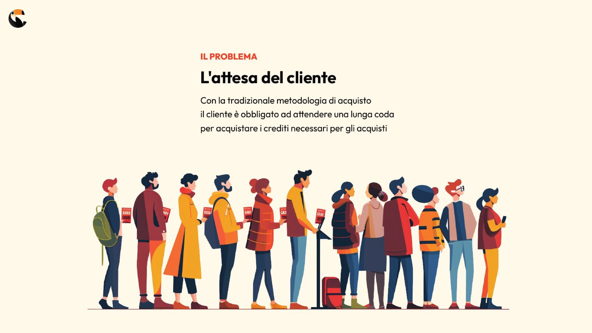 Pagina della presentazione: il problema dell’attesa del cliente in coda alla cassa