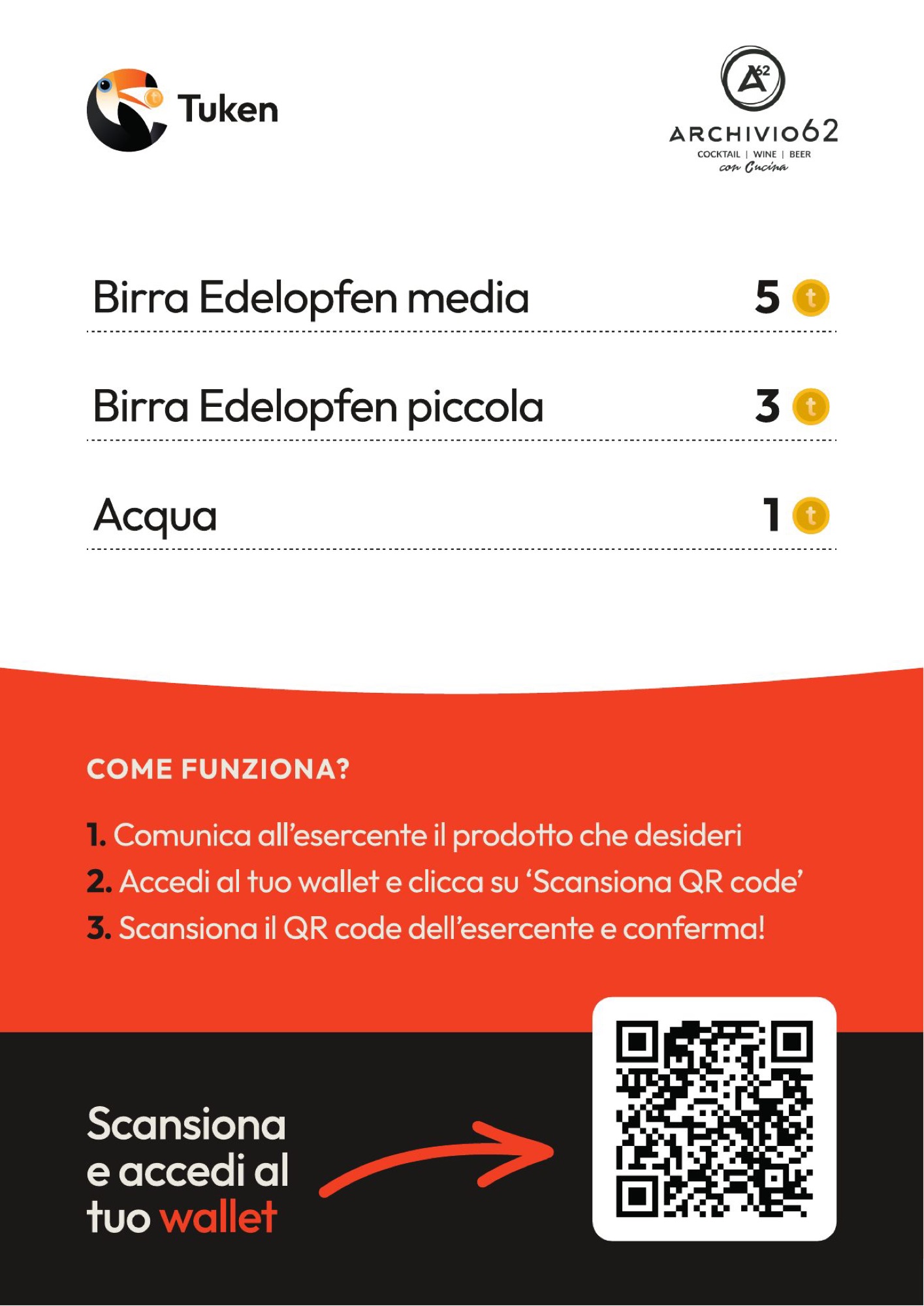 Secondo menu dello stand con i prezzi in token