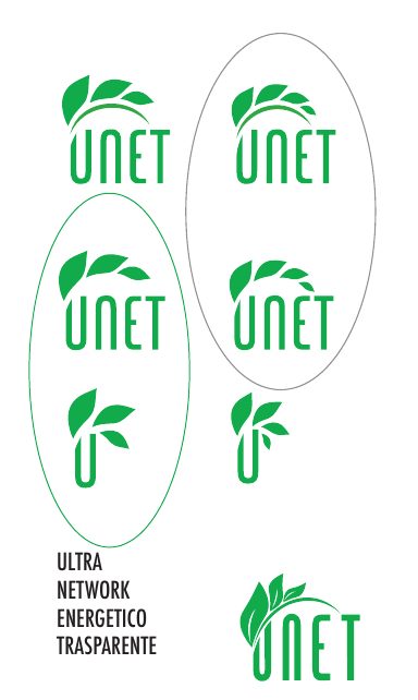 Studi della foglia e del logotipo Unet, con le versioni cerchiate
